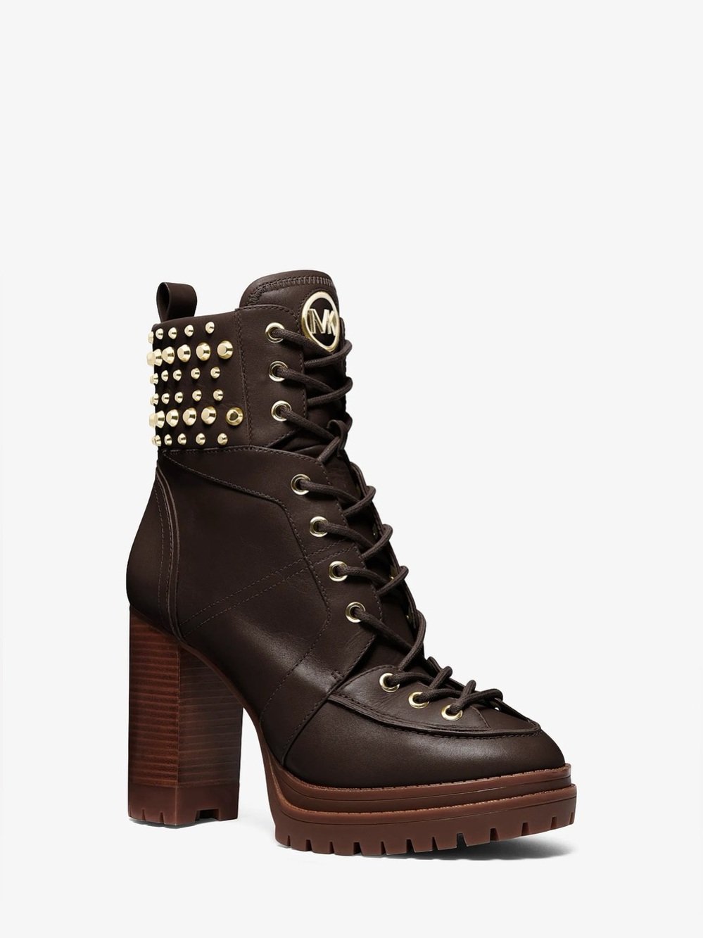 NEW MICHAEL KORS Yvonne Studded Leather Boots – Chocolate Brown – Various Sizes